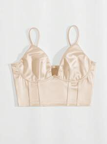SHEIN Unity Solid Bustier Satin Crop Cami Top - Beige - View 3