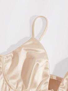 SHEIN Unity Solid Bustier Satin Crop Cami Top - Beige - View 4