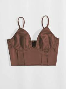 Franclia Solid Bustier Satin Crop Cami Top