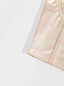 SHEIN Unity Solid Bustier Satin Crop Cami Top - Beige - View 5