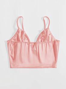 SHEIN Privé Solid Bustier Satin Crop Cami Top - Baby Pink - View 2