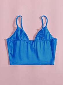SHEIN Privé 素色緊身上衣緞面吊帶短上衣 - 寶藍色 - 查看 2