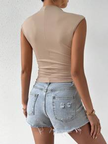 SHEIN Privé Solid Mock Neck Tank Top - Khaki - View 2