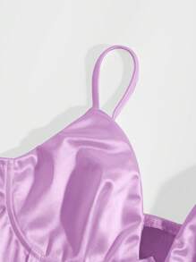 SHEIN Privé Solid Bustier Satin Crop Cami Top - Lilac Purple - View 3