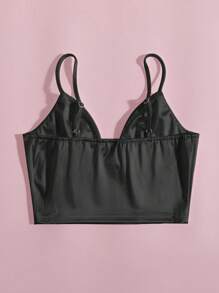 Chiquease Solid Bustier Satin Crop Cami Top - Black - View 2