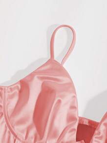 SHEIN Privé Solid Bustier Satin Crop Cami Top - Baby Pink - View 4