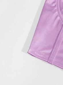 SHEIN Privé Solid Bustier Satin Crop Cami Top - Lilac Purple - View 4