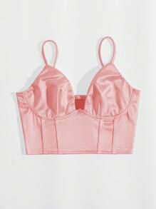 SHEIN Privé Solid Bustier Satin Crop Cami Top - Baby Pink - View 5