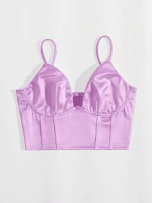 SHEIN Privé Solid Bustier Satin Crop Cami Top - Lilac Purple - View 5
