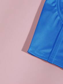 SHEIN Privé 素色緊身上衣緞面吊帶短上衣 - 寶藍色 - 查看 5