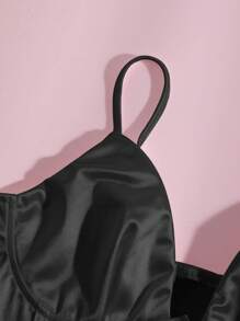 Chiquease Solid Bustier Satin Crop Cami Top - Black - View 4