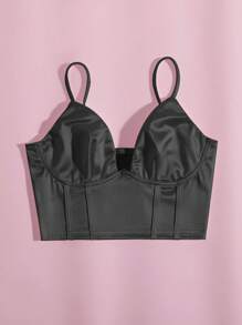 Chiquease Solid Bustier Satin Crop Cami Top - Black - View 5