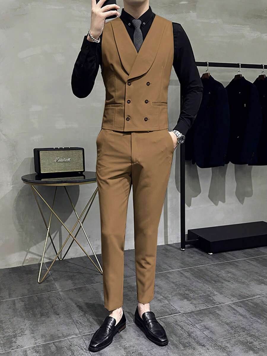 Square Neck Sleeveless Waistcoat Pant Suit