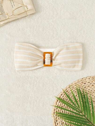 Top bikini bandeau con patrón de rayas con diseño con hebilla fruncido