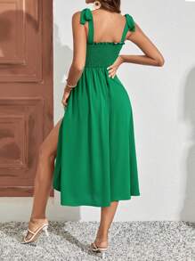 SHEIN Frenchy Váy ba lỗ không tay dây màu trơn, Váy suông thường ngày màu trơn, Váy mùa thu, Váy nữ, Váy học sinh - màu xanh lá - Xem 5