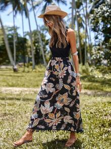 SHEIN Clasi Floral Print Tassel Hem Skirt - Black - View 6