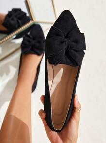 CUCCOO CHICEST 女士鞋蝴蝶结装饰优雅尖头芭蕾时尚黑色户外仿麂皮平底鞋夏季度假鞋夏季促销优雅平底鞋圣诞节秋季新年假期