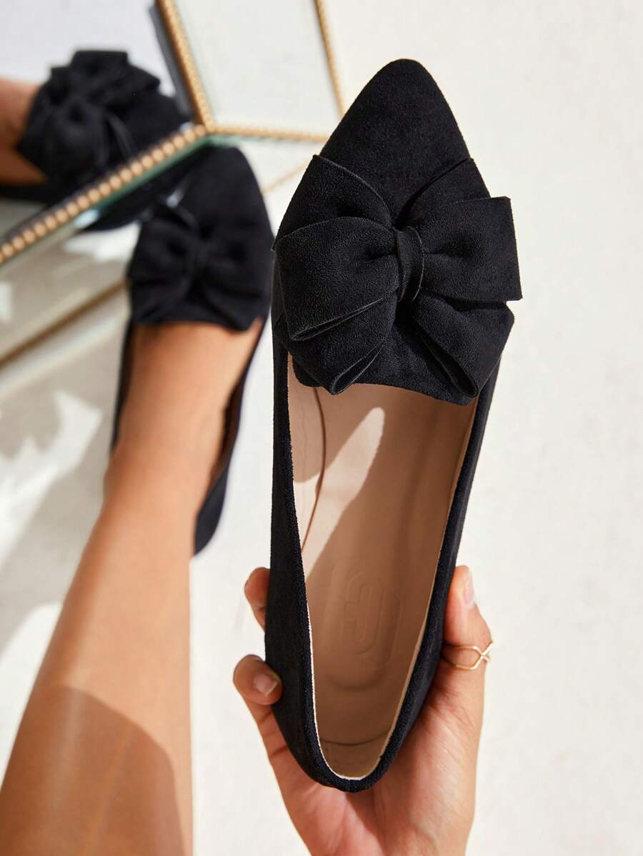 CUCCOO CHICEST 女士鞋蝴蝶结装饰优雅尖头芭蕾时尚黑色户外仿麂皮平底鞋夏季度假鞋夏季促销优雅平底鞋圣诞节秋季新年假期