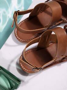 Plus Size Women Open Toe Comfort Minimal Simple Round Toe Flat Slip-On Sandals, Casual Fashion Outdoor Beach Style For Summer