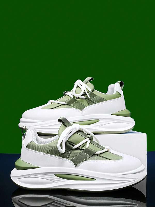 Men Colorblock Lace-up Front Sneakers, Sport Outdoor Canvas Running Shoes
