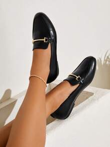 CUCCOO BIZCHIC 女鞋尖頭金屬裝飾優雅戶外黑色平底皮鞋，度假鞋夏季特賣 - 黑色 - 查看 7