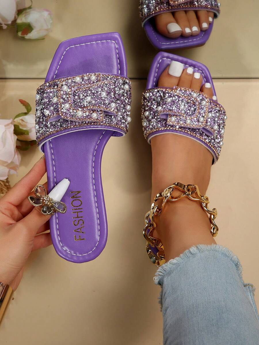Xăng đan màu tím quyến rũ cho nữ, Xăng đan trang trí bằng kim cương giả - Màu tím - Xem 1