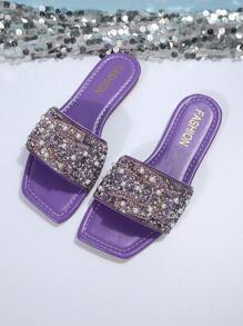 Xăng đan màu tím quyến rũ cho nữ, Xăng đan trang trí bằng kim cương giả - Màu tím - Xem 3