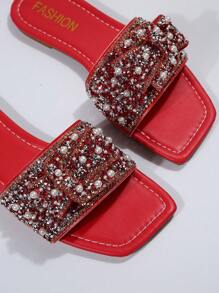 atractivo rojo Sandalias para con diseño de diamante de imitación y perla artificial Sandalias - Rojo - Ver 6