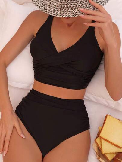 Swim Basics Summer Beach Twist Front High Waisted Bikini High Waisted Bathing Suit
