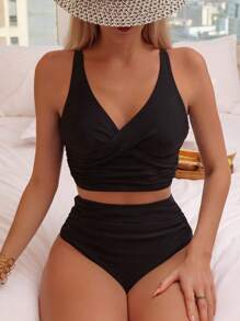 Swim Basics Summer Beach Twist Front High Waisted Bikini High Waisted Bathing Suit