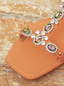 Glamorous Orange Sandals For Women, Rhinestone Decor Slingback Sandals - Orange - View 3