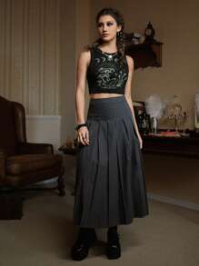 ROMWE Academia 蘑菇圖案背心上衣 - 黑色 - 查看 3