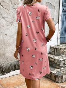 EMERY ROSE Vestido estilo camiseta con estampado floral con bolsillo oculto - Rosa vieja - Ver 2