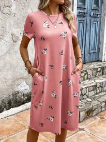 EMERY ROSE Vestido estilo camiseta con estampado floral con bolsillo oculto - Rosa vieja - Ver 4