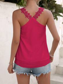 SHEIN LUNE Áo khoác và áo lót dành cho xe tăng nữ Tương phản ren Hoa Giải trí - Màu Hồng Tươi - Xem 2