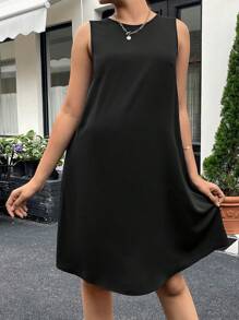 SHEIN Maternity Solid Tank Dress - Black - View 5