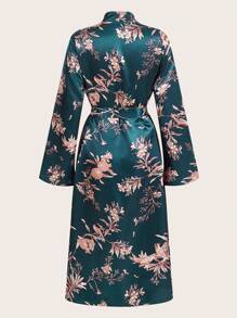 Áo choàng Nữ Thắt lưng Hoa Tất cả trên in - Màu xanh lá cây đậm - Xem 2