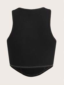 SHEIN ICON Solid Ribbed Knit Crop Tank Top - Black - View 2