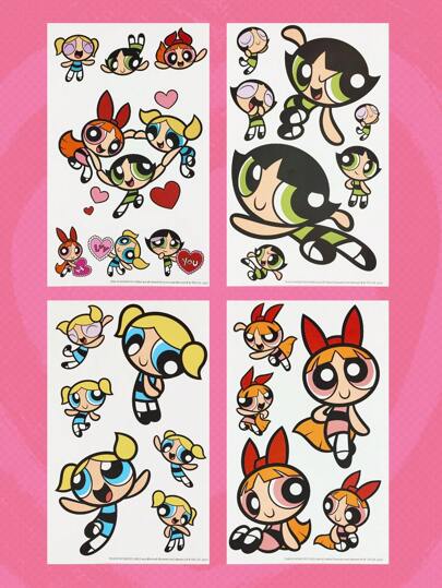 The Powerpuff Girls | ROMWE 4pcs/Set Cartoon Girl Print Sticker, School