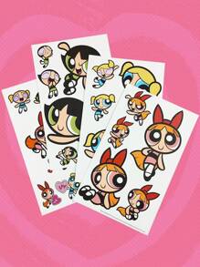 The Powerpuff Girls | ROMWE 4pcs/Set Cartoon Girl Print Sticker, School - Multicolor - View 2