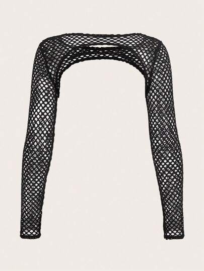 SHEIN ICON Mode effen visnet super crop zwarte top