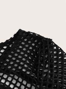 SHEIN ICON 时尚纯色渔网超短款黑色上衣