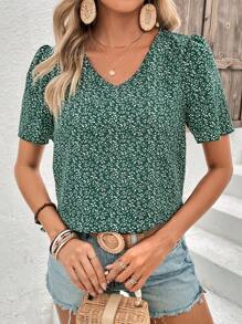 SHEIN LUNE Áo sơ mi nữ Họa tiết hoa Giải trí - màu xanh lá - Xem 4