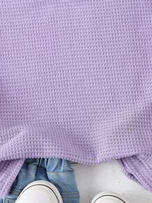 SHEIN Young Girl Waffle Knit Batwing Sleeve Tee - Purple - View 5
