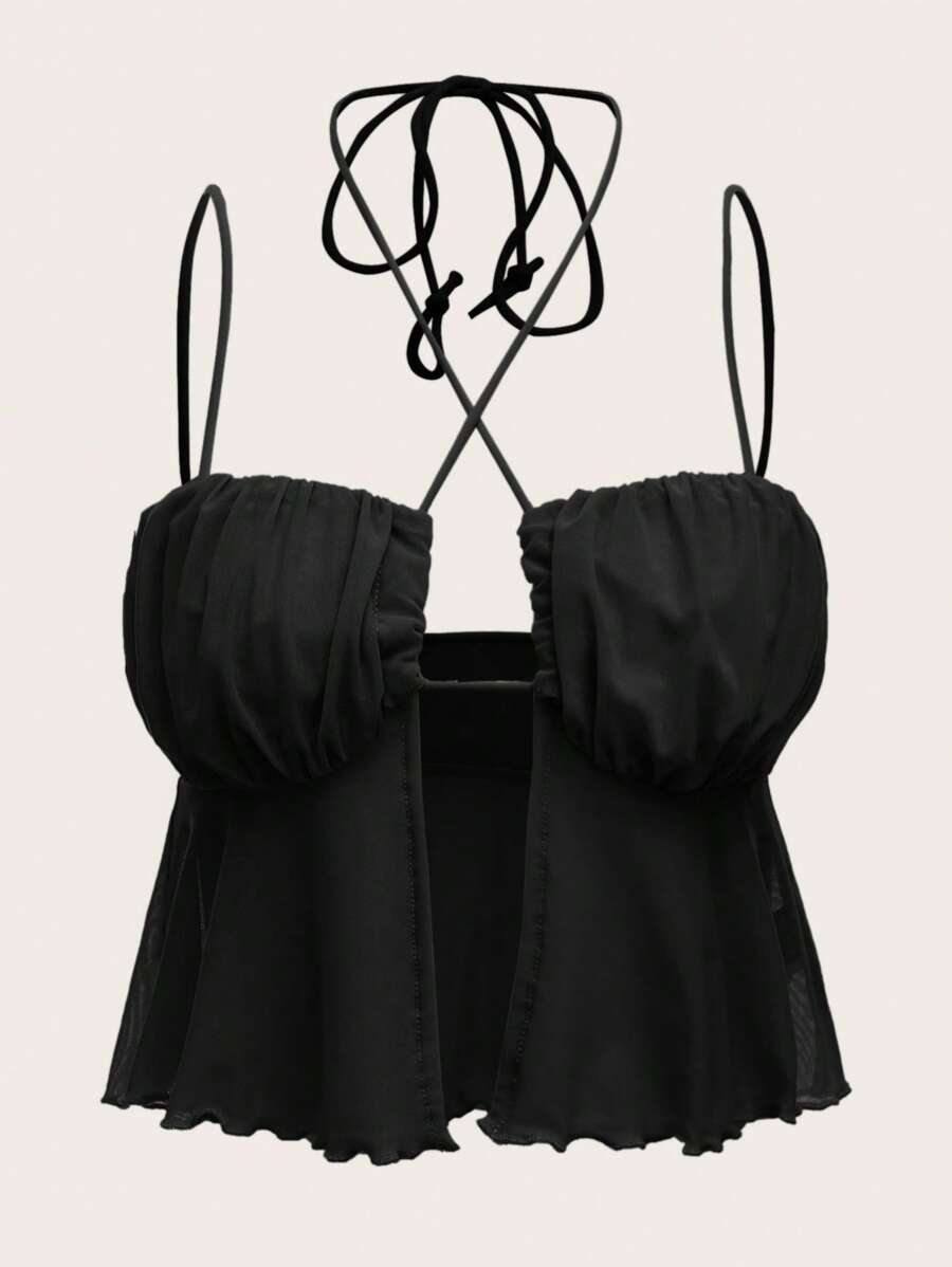 SHEIN ICON Solid Tie Backless Cami Top - Black - View 1