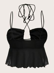 SHEIN ICON Solid Tie Backless Cami Top - Black - View 2