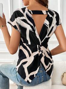 SHEIN Privé Áo sơ mi nữ Bất đối xứng Cắt ra xoắn lại Tất cả trên in Giải trí - Nhiều màu - Xem 2