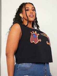 SHEIN CURVE+ Plus Figure Graphic Tank Top - Black - View 5