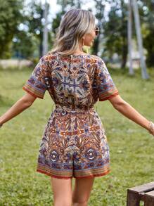 SHEIN VCAY Áo liền quần nữ Thắt lưng Trọn gói Bộ lạc Boho - Nhiều màu - Xem 2