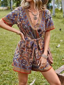 SHEIN VCAY Áo liền quần nữ Thắt lưng Trọn gói Bộ lạc Boho - Nhiều màu - Xem 3